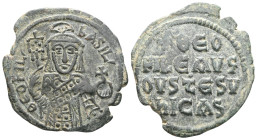 Byzantine
Theophilus, 829-842. Follis (Bronze), Constantinople, 830/1-842. ΘEOFIL ЬASIL Crowned half-length bust of Theophilus facing, holding labarum...