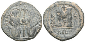 Byzantine Empire
Justinus II with Sophia. 40 Nummi. Año 7. Theoupolis (Antioch). (MIBE-56a). (Sear-379). Anv.: Blundered legend, Justin II and Sophia,...