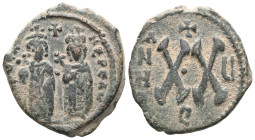 Byzantine
Leo V the Armenian, 813-820. Follis (Bronze), Constantinopolis. ✱LЄOҺ bASIL' Half-length figure of Leo V standing facing, wearing crown surm...