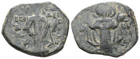 Byzantine
Isaac II Angelus Æ Tetarteron. First reign, Constantinople, AD 1185-1195. The Virgin Mary, orans, standing facing on dais; nimbate head of C...