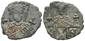 ByzantineConstantine VI & Irene, 780-797. Follis (Bronze), Contantinople, 792-797. Crowned bust of Irene facing, wearing loros, holding globus crucige...