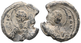 Byzantine Lead Seal (11th century)
Obverse: Bust of the saint. Haloed. Aziz wears division. Sigla on the left. Pearl border.

Reverse: Bust of the ...