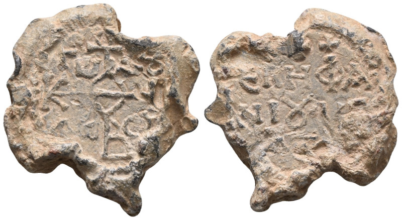 Byzantine Lead Seal (8th century)
Obverse: Crusader monogram. Letters at the en...