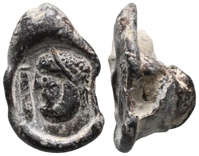 Roman Lead seal 3rd-4th century
Obverse: Slightly concave emperor facing left, ...