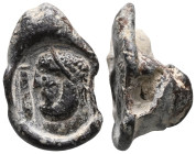 Roman Lead seal 3rd-4th century
Obverse: Slightly concave emperor facing left, with crown and beard. Wreath border.
Back Side: The back side is with...