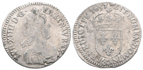 Capetian coins / Capetian coinsLouis XIV, 1/12 shield with a youthful bust, 1st effigy, 1657 Montpellier A/LVD. XIIII. D. G. (different) - .FR. ET. NA...