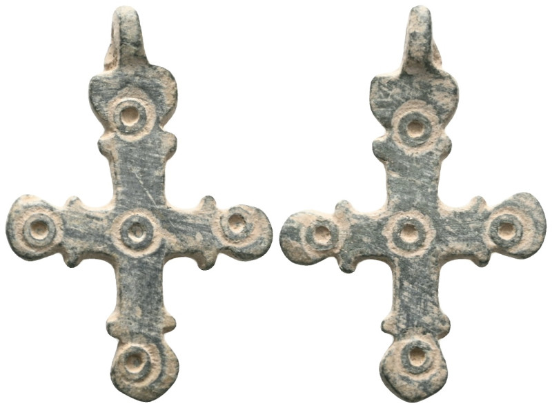 ANCIENT BYZANTINE EMPIRE BRONZE CROSS ( 8th - 10 th century ) .Ae
 Weight:5,6 g...