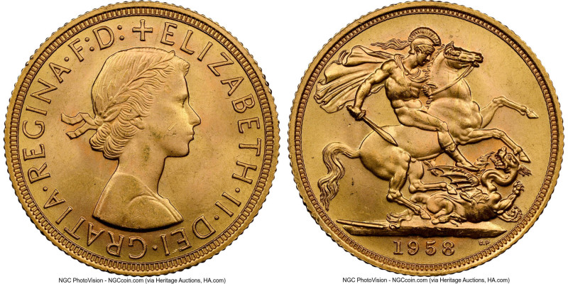 Elizabeth II gold Sovereign 1958 MS64 NGC, KM908. HID09801242017 © 2024 Heritage...