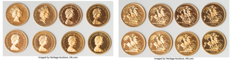 Elizabeth II 8-Piece Uncertified gold Proof Sovereign Set 1979-1986 UNC, KM919/9...