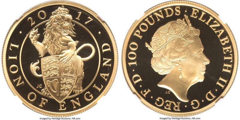 Elizabeth II gold Proof "Queen's Beasts - Lion of England" 100 Pounds (1 oz) 201...