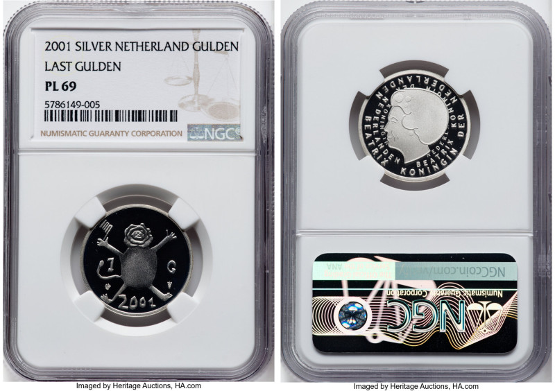 Beatrix silver Prooflike Gulden 2001-B PL69 NGC, Utrecht mint, KM233a. Mintage: ...