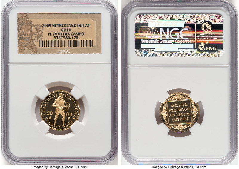 Beatrix gold Proof Ducat 2009 PR70 Ultra Cameo NGC, Utrecht mint, KM190.2. Minta...