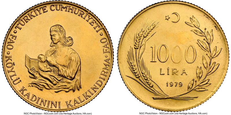 Republic gold Proof "F.A.O." 1000 Lira 1979 PR67 NGC, KM932. Mintage: 900. The l...