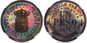 Araucania-Patagonia. New France bronze Proof Piefort Fantasy Peso 1874 PR63 Red and Brown NGC, cf. KM-X12 (normal thickness). A rare, double-thickness...