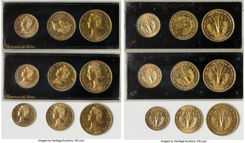 French Colony 9-Piece Lot of Assorted aluminum-bronze Essai Multiple Franc Issue...