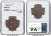 Antwerp. Siege "Napoleon" 5 Centimes 1814-V MS64 Brown NGC, KM2.3. A small "V" below the ribbon on the obverse identifies the type, which is much scar...
