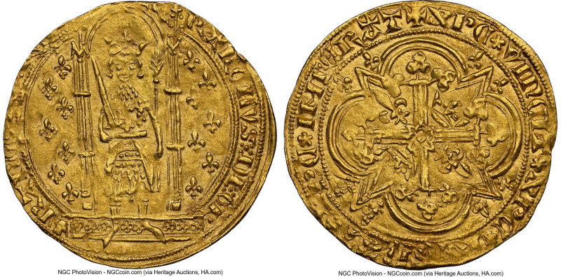 Charles V gold Franc à pied ND (1364-1380) MS63 NGC, Uncertain mint, Fr-284. 3.8...