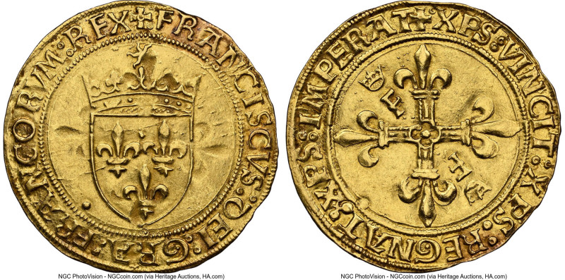 Francois I gold Ecu d'Or ND (1515-1547) AU Details (Cleaned) NGC, Fr-345. 3.43gm...