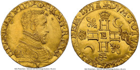 Henri II gold 2 Henri d'Or 1557-E Clipped NGC, Tours mint, Gad-394B, Dup-971A. 6.42gm. A laudable type, elevated further by the presence of the Tours ...