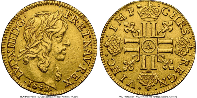 Louis XIII gold Louis d'Or 1642-A AU Details (Removed From Jewelry) NGC, Paris m...