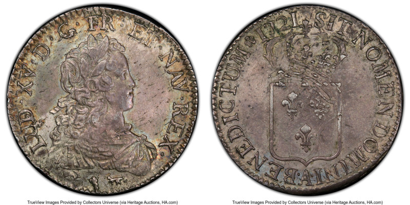 Louis XV Ecu 1721-A MS62 PCGS, Paris mint, KM459.1, Gad-319. Flan reforme. The c...