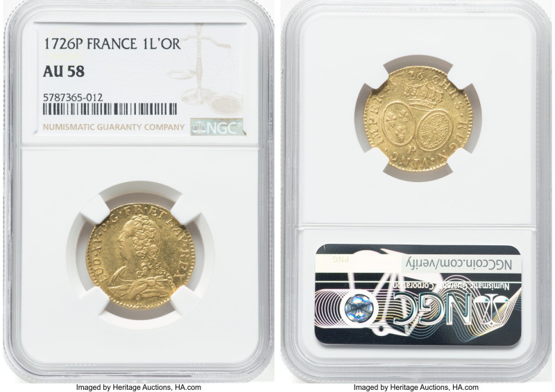 Louis XV gold Louis d'Or 1726-P AU58 NGC, Dijon mint, KM489.16, Fr-461. A remark...