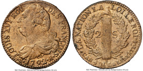 Louis XVI 2 Sols 1792-A MS64 Brown NGC, Paris mint, KM603.1. A common, rudimentary emission, rarely encountered this nice. HID09801242017 © 2024 Herit...