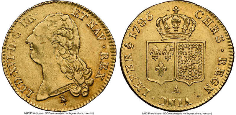 Louis XVI gold 2 Louis d'Or 1786-A AU55 NGC, Paris mint, KM592.1, Fr-474. Featur...