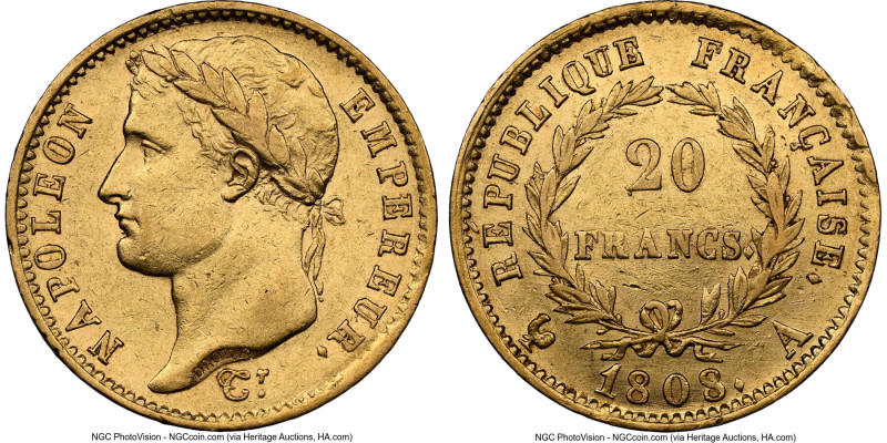 Napoleon gold 20 Francs 1808-A AU53 NGC, Paris mint, KM687.1, Fr-499. HID0980124...