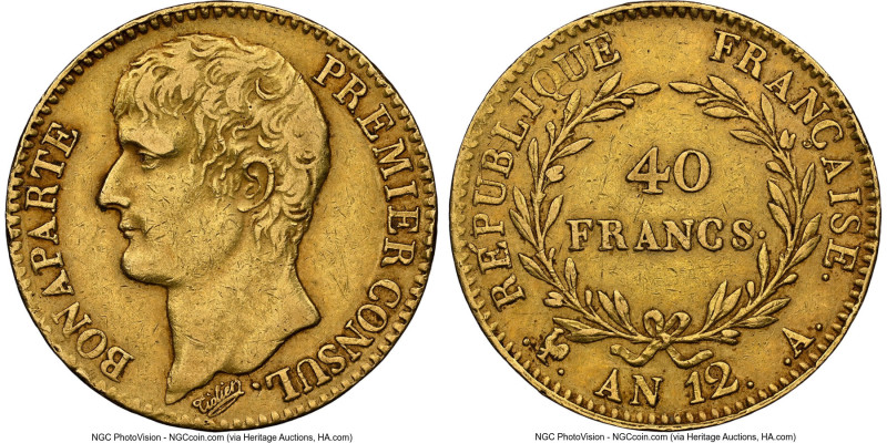 Napoleon gold 40 Francs L'An 12 (1803/1804)-A XF45 NGC, Paris mint, KM652, Gad-1...