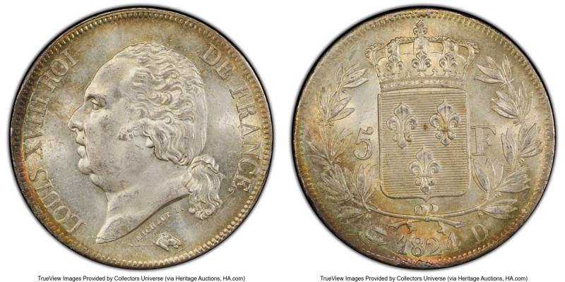 Louis XVIII 5 Francs 1824-D MS63 PCGS, Lyon mint, KM711.4, Gad-614, F-309. A cho...