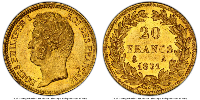 Louis Philippe gold 20 Francs 1831-A MS62 PCGS, Paris mint, KM746.1. Gad-1030a. ...