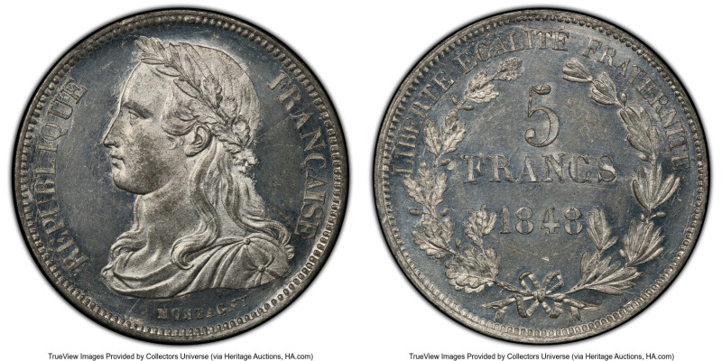 Republic tin Specimen Essai 5 Francs 1848-Dated SP64 PCGS, Paris mint, KM-Pn62, ...