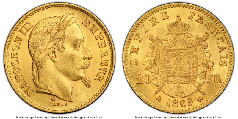 Napoleon III gold 20 Francs 1869-A MS64 PCGS, Paris mint, KM801.1, Gad-1062, F-5...