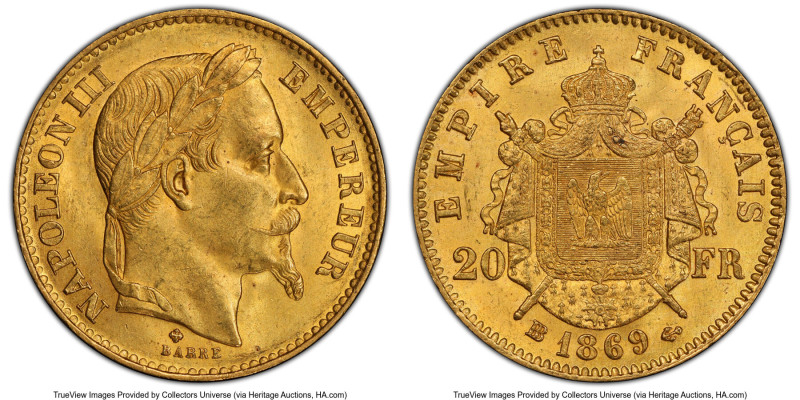 Napoleon III gold 20 Francs 1869-BB MS64 PCGS, Strasbourg mint, KM801.2, Gad-106...