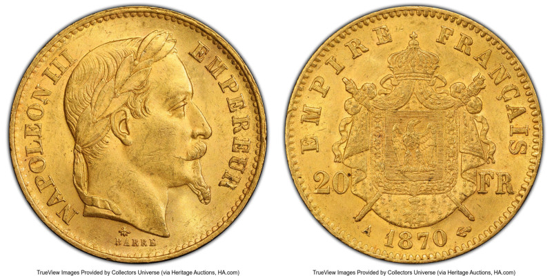 Napoleon III gold 20 Francs 1870-A MS64 PCGS, Paris mint, KM801.1, Gad-1062, F-5...