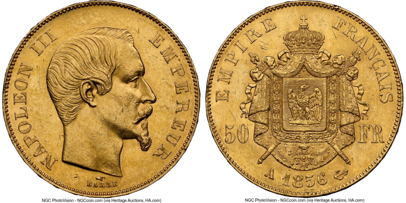 Napoleon III gold 50 Francs 1856-A MS61 NGC, Paris mint, KM785.1, Gad-1111. HID0...