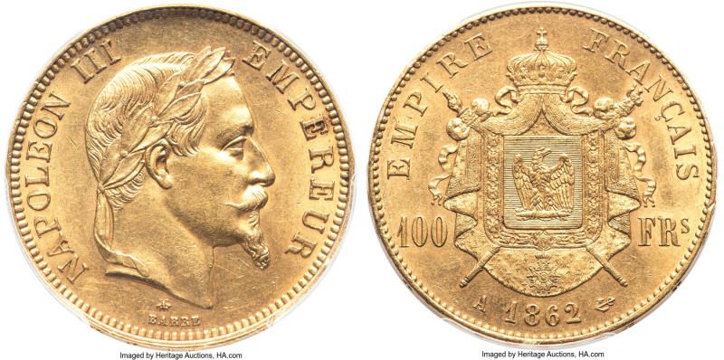 Napoleon III gold 100 Francs 1862-A MS63 PCGS, Paris mint, KM802.1, Fr-551, Gad-...