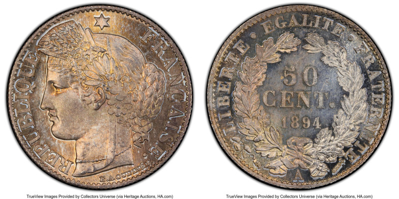 Republic 50 Centimes 1894-A MS67 PCGS, Paris mint, KM834.1, Gad-419a, F-189. HID...