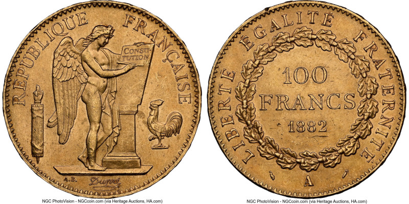 Republic gold 100 Francs 1882-A MS61 NGC, Paris mint, KM832, Gad-1137. HID098012...