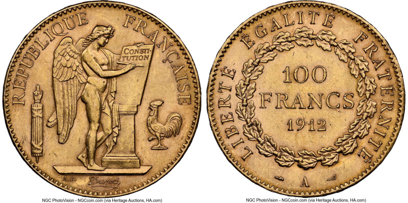 Republic gold 100 Francs 1912-A MS62 NGC, Paris mint, KM858, Gad-1137a. HID09801...