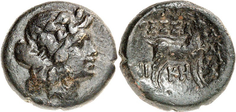 MAKEDONIEN. 
THESSALONIKE (Saloniki). 
AE-Tetrachalkon 20mm (187/31 v.Chr.) 7,...