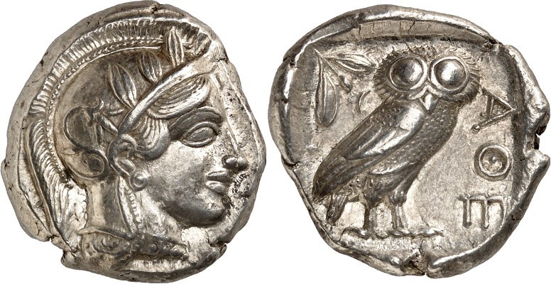 ATTIKA. 
ATHEN. Tetradrachmon (430/412 v.Chr.) 17,3g. Athenakopf m. Helm u. Ölk...