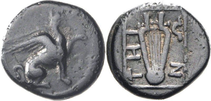 IONIEN. 
STÄDTE. 
TEOS (Sigacik). AE-Dichalkon 12mm (386/300 v.Chr.) 1,66g. Gr...