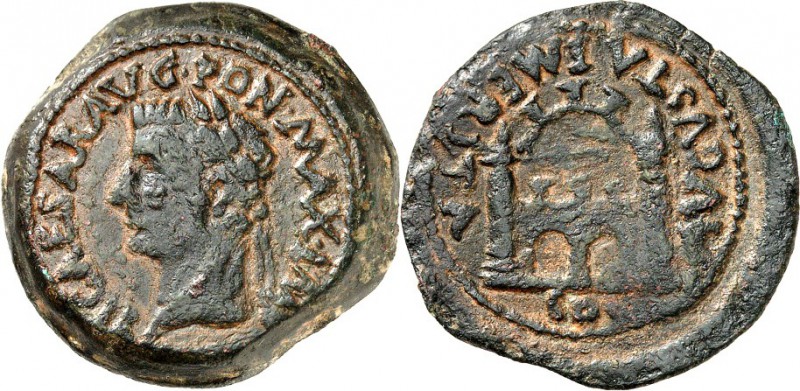 SPANIEN. 
AUGUSTA EMERITA (Merida). 
Tiberius 14-37. AE-28mm 17,1g. Kopf m. Lk...
