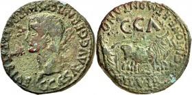 SPANIEN. 
CAESARAUGUSTA (Zaragoza). 
Caligula 37-41. AE-As (37-41) 28mm 12,7g, SCIPIO & MONTANUS, II&nbsp;viri. Kopf n.l. G CAESAR AVG GERMANICVS IM...
