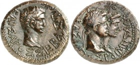 THRAKIEN. 
KLIENTEL-KÖNIGREICH. 
Roemetalkes II. mit Tiberius 19-36. AE-23mm Brustbilder des Königspaares nebeneinander n.r. ROIMHTALKOU BASIL -EW-S...