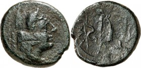 RÖMISCHE REPUBLIK : geprägte Bronzemünzen. 
Anonym (post-semilibral) 215-195 v. Chr. AE-Quadrans (211/210 v.Chr.) 6,82g, unbest. sizil. Mzst. Hercule...