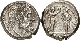 RÖMISCHE REPUBLIK : Silbermünzen. 
"Torques" 211-208 v. Chr. Viktoriat (211-208 v.Chr.) 3,74g. Belorbeerter Jupiterkopf n.r. / Viktoria n.r., bekränz...