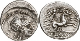 RÖMISCHE REPUBLIK : Silbermünzen. 
Marcus Iunius Silanus 145 v. Chr. Denar 3,85g. Romakopf n.r.&nbsp;/ Dioskuren reiten n.r.; unten [D] SILANVS - [RO...